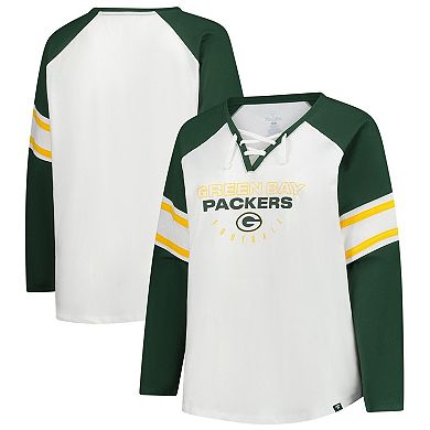 Women's Fanatics White Green Bay Packers Plus Size Redzone Lace Up Long Sleeve T-Shirt