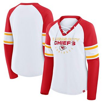 Women's Fanatics White Kansas City Chiefs Plus Size Redzone Lace Up Long Sleeve T-Shirt