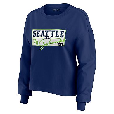 Women's WEAR by Erin Andrews College Navy Seattle Seahawks Heavy Rugby Jersey Long Sleeve T-Shirt & Shorts Lounge Set