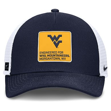 Men's Nike Navy/White West Virginia Mountaineers 2025 On-Field Rise Engineered Trucker Adjustable Hat