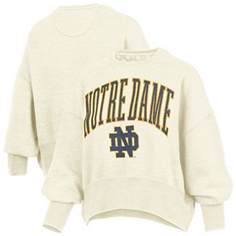 Women's Pressbox Natural Notre Dame Fighting Irish Oversized Waist-Length Crewneck Sweatshirt