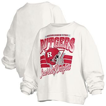 Women's Pressbox White Rutgers Scarlet Knights Oversized Janice Retro Waist-Length Pullover Sweatshirt