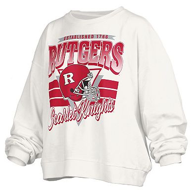 Women's Pressbox White Rutgers Scarlet Knights Oversized Janice Retro Waist-Length Pullover Sweatshirt