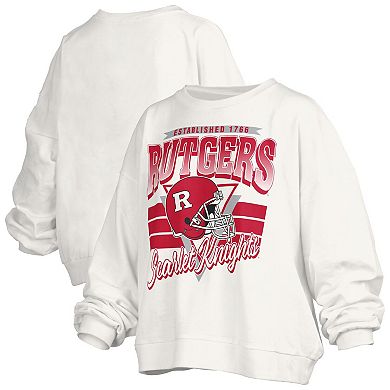Women's Pressbox White Rutgers Scarlet Knights Oversized Janice Retro Waist-Length Pullover Sweatshirt