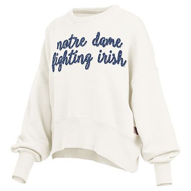Women's Pressbox Cream Notre Dame Fighting Irish Oversized Chelsea Waist Length Pullover Sweatshirt