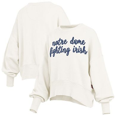 Women's Pressbox Cream Notre Dame Fighting Irish Oversized Chelsea Waist Length Pullover Sweatshirt