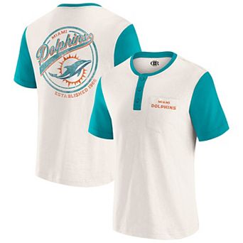 Men's Darius Rucker Collection by Fanatics Cream Miami Dolphins Henley Colorblock Slub Pocket T-Shirt