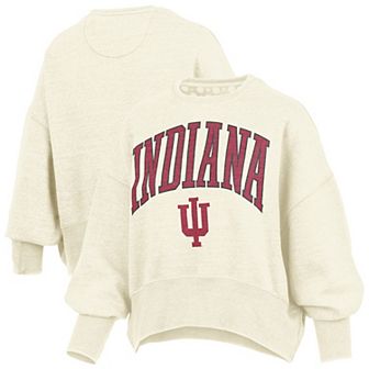 Women's Pressbox Natural Indiana Hoosiers Oversized Waist-Length Crewneck Sweatshirt