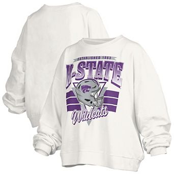 Women's Pressbox White Kansas State Wildcats Oversized Janice Retro Waist-Length Pullover Sweatshirt