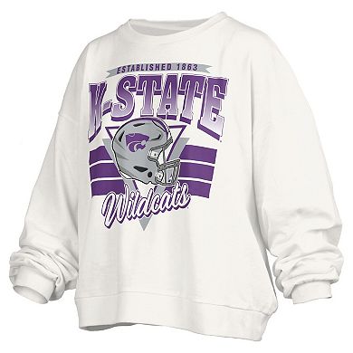 Women's Pressbox White Kansas State Wildcats Oversized Janice Retro Waist-Length Pullover Sweatshirt