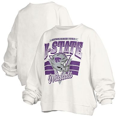 Women's Pressbox White Kansas State Wildcats Oversized Janice Retro Waist-Length Pullover Sweatshirt
