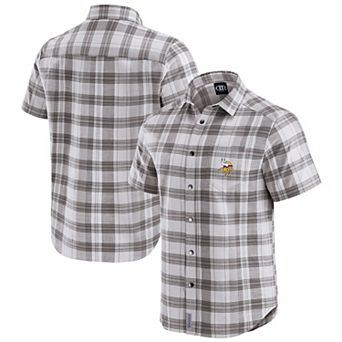 Men's Darius Rucker Collection by Fanatics Gray Minnesota Vikings Team Plaid Short Sleeve Full-Snap Shirt