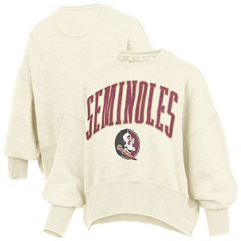 Women's Pressbox Natural Florida State Seminoles Oversized Waist-Length Crewneck Sweatshirt