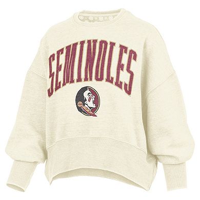 Women's Pressbox Natural Florida State Seminoles Oversized Waist-Length Crewneck Sweatshirt