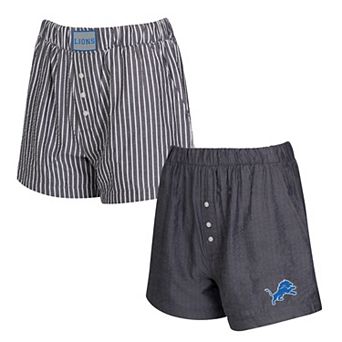 Women's Concepts Sport Black Detroit Lions Two-Pack Stripes and Solids Boxer Shorts Set