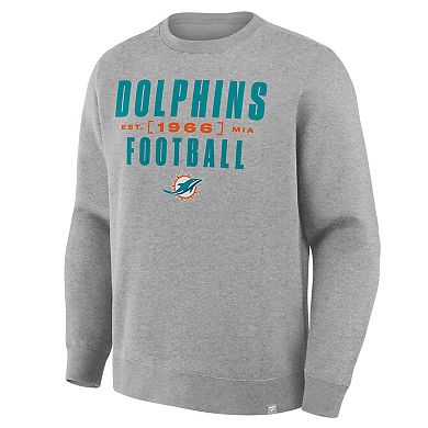 Men's Fanatics Heather Gray Miami Dolphins Powerful Throw Legacy Pullover Sweatshirt