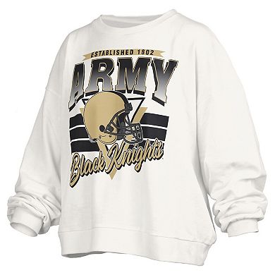 Women's Pressbox White Army Black Knights Oversized Janice Retro Waist-Length Pullover Sweatshirt