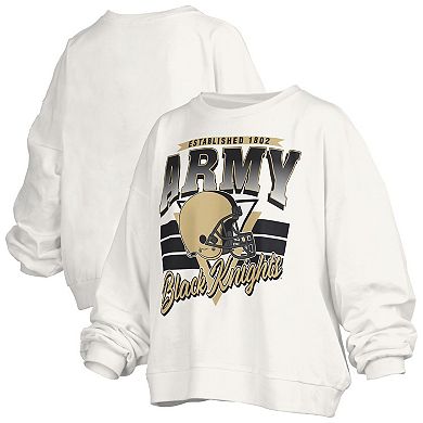 Women's Pressbox White Army Black Knights Oversized Janice Retro Waist-Length Pullover Sweatshirt