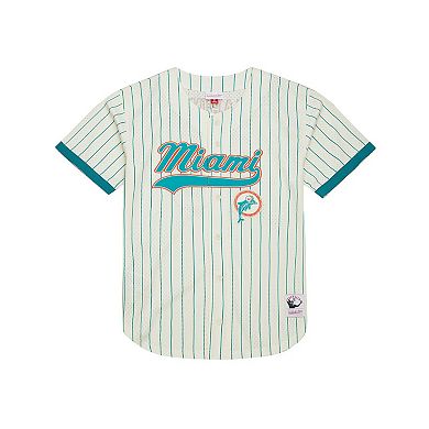 Men's Mitchell & Ness Dan Marino Cream Miami Dolphins Name & Number Mesh Button-Up Baseball Jersey