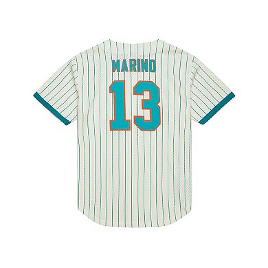 Men's Mitchell & Ness Dan Marino Cream Miami Dolphins Name & Number Mesh Button-Up Baseball Jersey