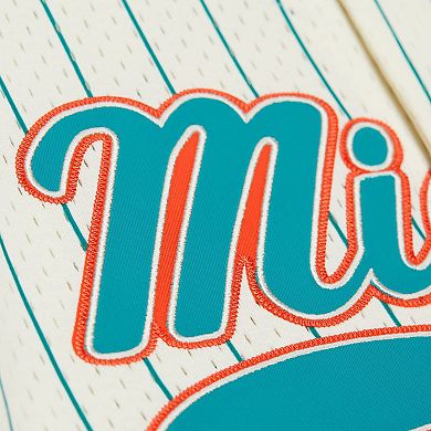 Men's Mitchell & Ness Dan Marino Cream Miami Dolphins Name & Number Mesh Button-Up Baseball Jersey