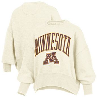 Women's Pressbox Natural Minnesota Golden Gophers Oversized Waist-Length Crewneck Sweatshirt
