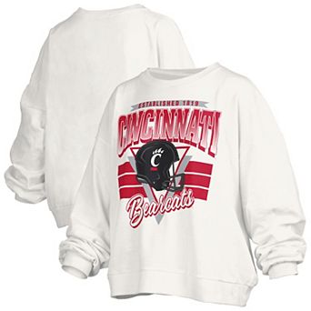 Women's Pressbox White Cincinnati Bearcats Oversized Janice Retro Waist-Length Pullover Sweatshirt