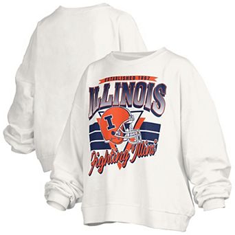 Women's Pressbox White Illinois Fighting Illini Oversized Janice Retro Waist-Length Pullover Sweatshirt