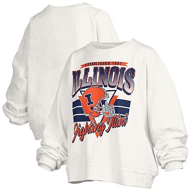 Women's Pressbox White Illinois Fighting Illini Oversized Janice Retro Waist-Length Pullover Sweatshirt