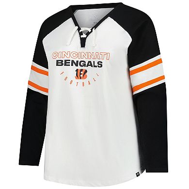 Women's Fanatics White Cincinnati Bengals Plus Size Redzone Lace Up Long Sleeve T-Shirt