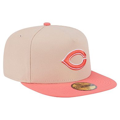 Men's New Era Light Beige/Coral Cincinnati Reds Two-Tone Color Pack A-Frame 59FIFTY Fitted Hat