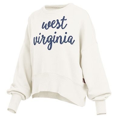 Women's Pressbox Cream West Virginia Mountaineers Oversized Chelsea Waist Length Pullover Sweatshirt