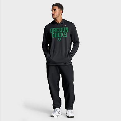 Men's Nike Black Oregon Ducks 2025 Sideline Dri-FIT Long Sleeve Hoodie T-Shirt