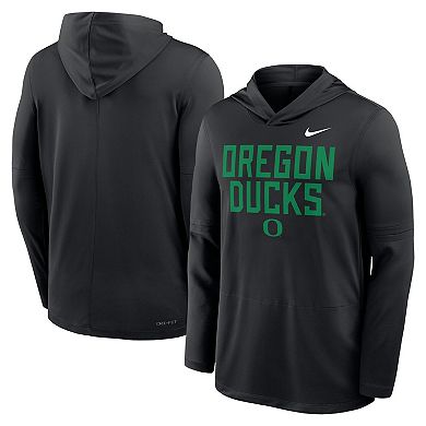 Men's Nike Black Oregon Ducks 2025 Sideline Dri-FIT Long Sleeve Hoodie T-Shirt