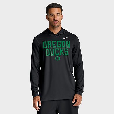 Men's Nike Black Oregon Ducks 2025 Sideline Dri-FIT Long Sleeve Hoodie T-Shirt