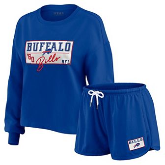 Women's WEAR by Erin Andrews Royal Buffalo Bills Heavy Rugby Jersey Long Sleeve T-Shirt & Shorts Lounge Set