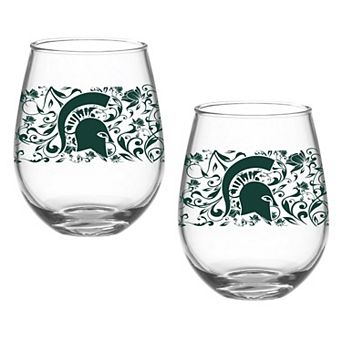 Michigan State Spartans Two-Pack 15oz. Floral Stemless Glass Set