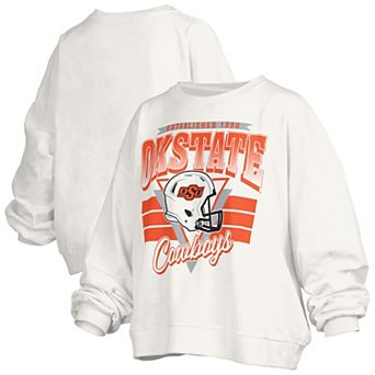 Women's Pressbox White Oklahoma State Cowboys Oversized Janice Retro Waist-Length Pullover Sweatshirt