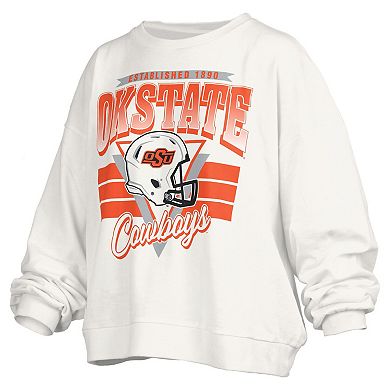 Women's Pressbox White Oklahoma State Cowboys Oversized Janice Retro Waist-Length Pullover Sweatshirt