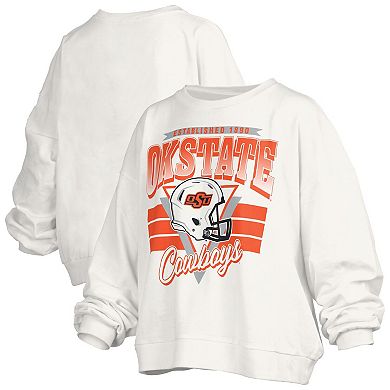 Women's Pressbox White Oklahoma State Cowboys Oversized Janice Retro Waist-Length Pullover Sweatshirt