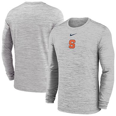 Men's Nike Gray Syracuse Orange 2025 Sideline Velocity Performance Long Sleeve T-Shirt