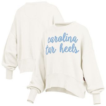Women's Pressbox Cream North Carolina Tar Heels Oversized Chelsea Waist Length Pullover Sweatshirt