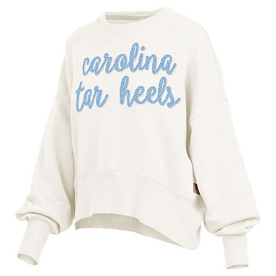Women's Pressbox Cream North Carolina Tar Heels Oversized Chelsea Waist Length Pullover Sweatshirt