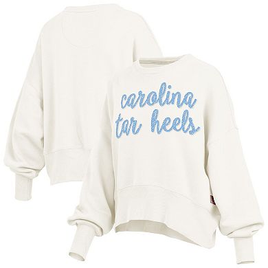 Women's Pressbox Cream North Carolina Tar Heels Oversized Chelsea Waist Length Pullover Sweatshirt