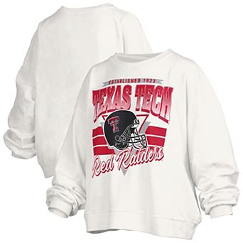 Women's Pressbox White Texas Tech Red Raiders Oversized Janice Retro Waist-Length Pullover Sweatshirt