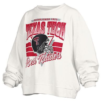 Women's Pressbox White Texas Tech Red Raiders Oversized Janice Retro Waist-Length Pullover Sweatshirt