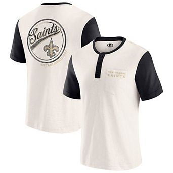 Men's Darius Rucker Collection by Fanatics Cream New Orleans Saints Henley Colorblock Slub Pocket T-Shirt