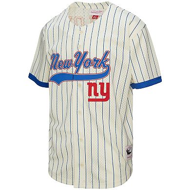 Men's Mitchell & Ness Lawrence Taylor Cream New York Giants Name & Number Mesh Button-Up Baseball Jersey