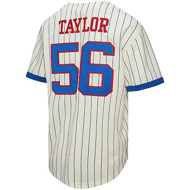 Men's Mitchell & Ness Lawrence Taylor Cream New York Giants Name & Number Mesh Button-Up Baseball Jersey
