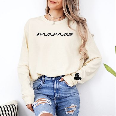 Mama Cursive Heart - Women's Garment Dyed Long Sleeve Graphic T-Shirt